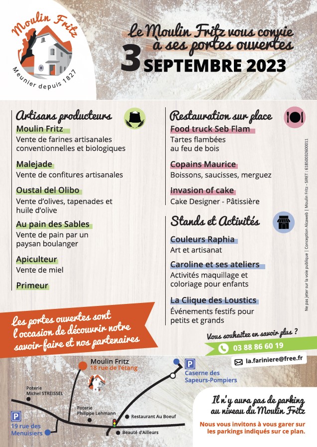 Flyer Portes Ouvertes Moulin Fritz septembre 2023